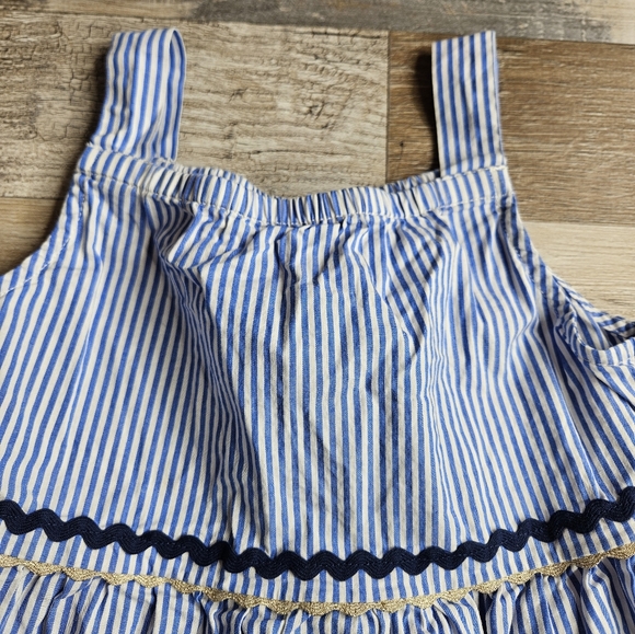 CrewCuts By J. Crew Dress Size 5 Blue White Stripes Rick Rack Trim - Picture 3 of 7